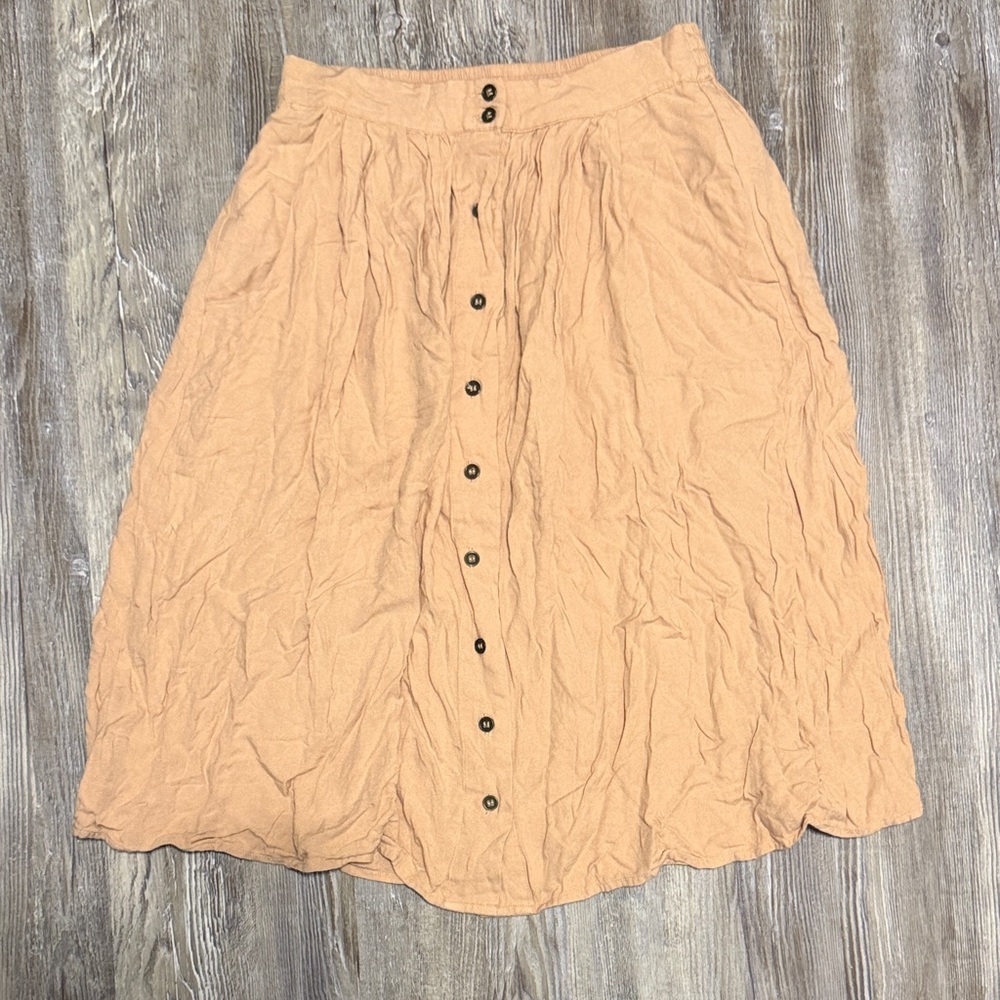 Forever 21 Button-Front Midi Skirt in Peachy Beige
